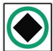 Alberta dangerous goods route sign — green circle with a black diamond outline inside on a white square