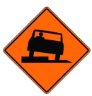 Alberta uneven pavement warning sign — yellow diamond showing a bumpy road surface in profile